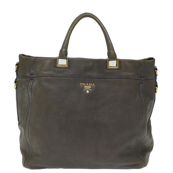 PRADA Hand Bag Leather Gray Auth yk12403 - Picture 13 of 16